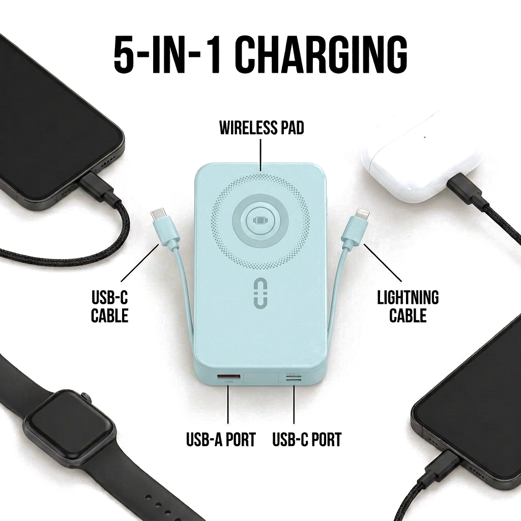 Sekage Power Bank sky blue - 5-in-1