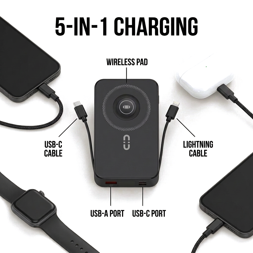 Sekage Power Bank black - 5-in-1